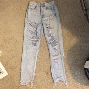 High waisted distressed mom jeans